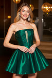 Pine A Line Strapless Keyhole Satin Short Prom Dress