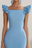 Sky Blue Square Neck Maxi Mermaid Formal Dress with Ruffles