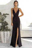 Black V-Neck Maxi Mermaid Prom Dress with Slit