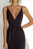 Black V-Neck Maxi Mermaid Prom Dress with Slit