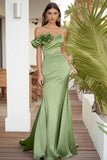 Sage Green One Shoulder Mermaid Maxi Prom Dress with Ruffles