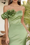 Sage Green One Shoulder Mermaid Maxi Prom Dress with Ruffles