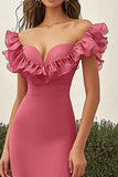 Coral Mermaid Maxi Prom Dress with Ruffles