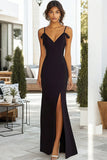 Black Mermaid V-Neck Maxi Prom Dress with Slit