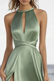Dusty Sage High Neck Maxi Formal Dress with Slit