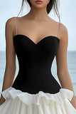 Black and White Tiered Mini Graduation Dress with Ruffles