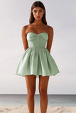 Sage Green Sweetheat Ruched A-Line Mini Graduation Dress