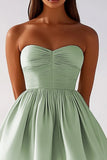 Sage Green Sweetheat Ruched A-Line Mini Graduation Dress