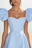 Sky Blue Puff Sleeves A Line Mini Graduation Dress