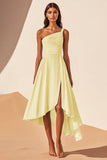 Daffodil A Line Ruched High-Low Graduation Dress with Slit