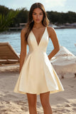 Daffodil A Line V-Neck Satin Mini Graduation Dress