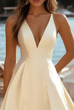 Daffodil A Line V-Neck Satin Mini Graduation Dress