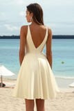 Daffodil A Line V-Neck Satin Mini Graduation Dress