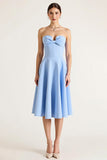 Sky Blue A Line Midi Graduation Dress with Bow