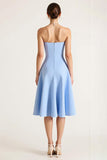 Sky Blue A Line Midi Graduation Dress with Bow