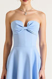 Sky Blue A Line Midi Graduation Dress with Bow
