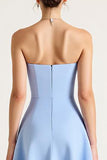 Sky Blue A Line Midi Graduation Dress with Bow