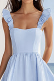 Sky Blue Chiffon Mini A Line Graduation Dress with Ruffles