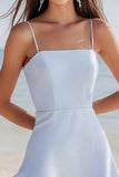 Sky Blue Spaghetti Straps Satin Mini A Line Graduation Dress