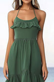 Eucalyptus Chiffon A Line Halter Boho Maxi Dress with Ruffles