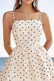 Ivory Polka Dots Spaghetti Straps Mini A Line Boho Dress