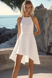 White and Blue Flower Halter A Line Short Boho Dress