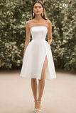 White A Line Satin Midi Graduation Dress with Slit