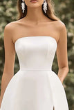 White A Line Satin Midi Graduation Dress with Slit