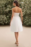 White A Line Satin Midi Graduation Dress with Slit