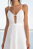 White A Line Satin Maxi Graduation Dress with Lace