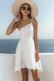 White One Shoulder Lace Short Graduation Dress