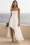 White Chiffon A Line High-Low Engagement Dress with Ruffles