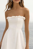 White Chiffon A Line High-Low Engagement Dress with Ruffles