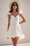 White Chiffon A Line Mini Graduation Dress with Ruffles