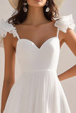 White Chiffon A Line Mini Graduation Dress with Ruffles