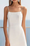 White Satin A Line Tea Length Graduation Dress with Lace