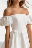 White A Line Puff Sleeves Mini Graduation Dress