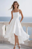 White A Line High-Low Graduation Dress with Ruffles