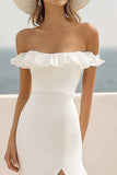 White Chiffon Mermaid Maxi Engagement Dress with Slit