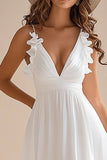 White A Line Chiffon High Low Graduation Dress with Ruffles