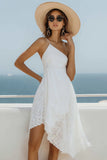 White One Shoulder Lace Asymmetrical Graduation Dress