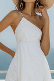 White One Shoulder Lace Asymmetrical Graduation Dress