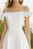 White Satin A Line Mini Graduation Dress with Ruffles