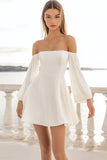 White A Line Satin Long Sleeves Mini Graduation Dress