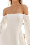 White A Line Satin Long Sleeves Mini Graduation Dress