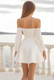 White A Line Satin Long Sleeves Mini Graduation Dress