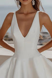 White Deep V-Neck A-Line Satin Mini Graduation Dress