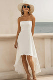 White A Line High-Low Graduation Dress with Ruffles