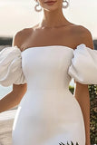 White Puff Sleeves Bodycon Satin Mini Graduation Dress