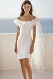 White Bodycon Satin Short Graduation Dress with Ruffles